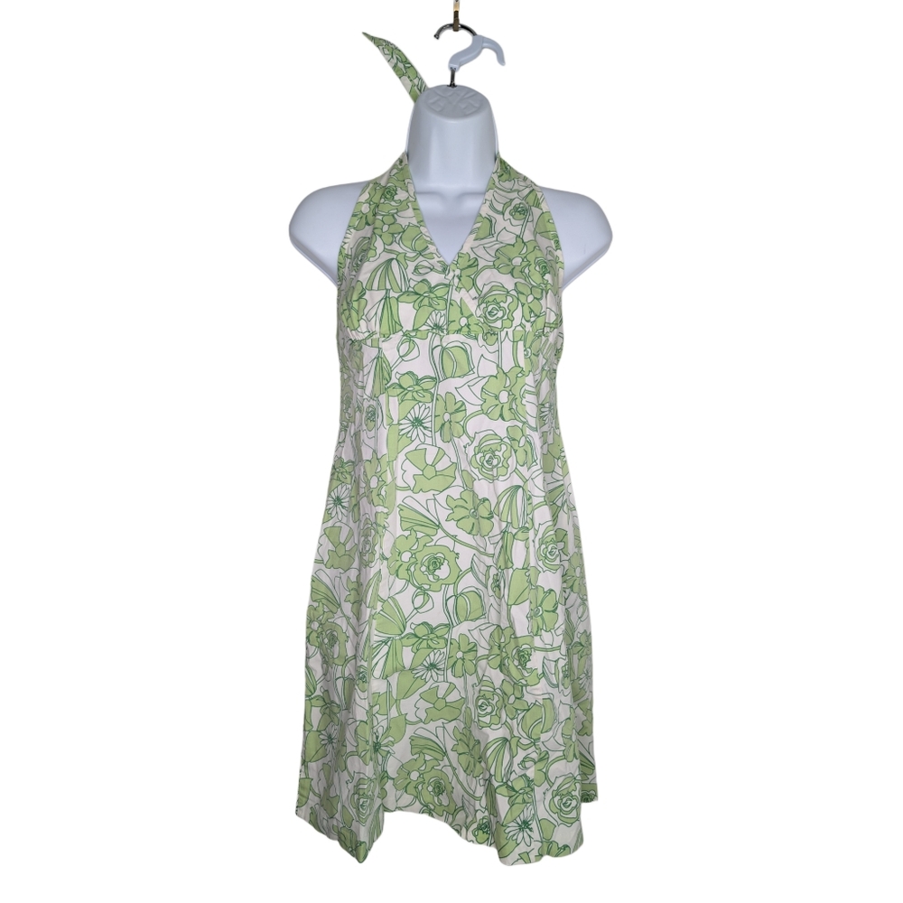 Retimans women's 11 Green Floral Tie‎ Halter Pattern Summer Midi Dress